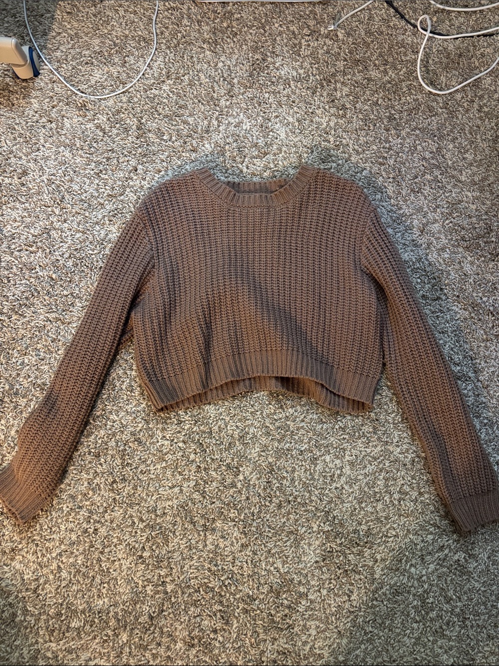 Forever 21 Cropped Waffle Knit Sweater - Brown